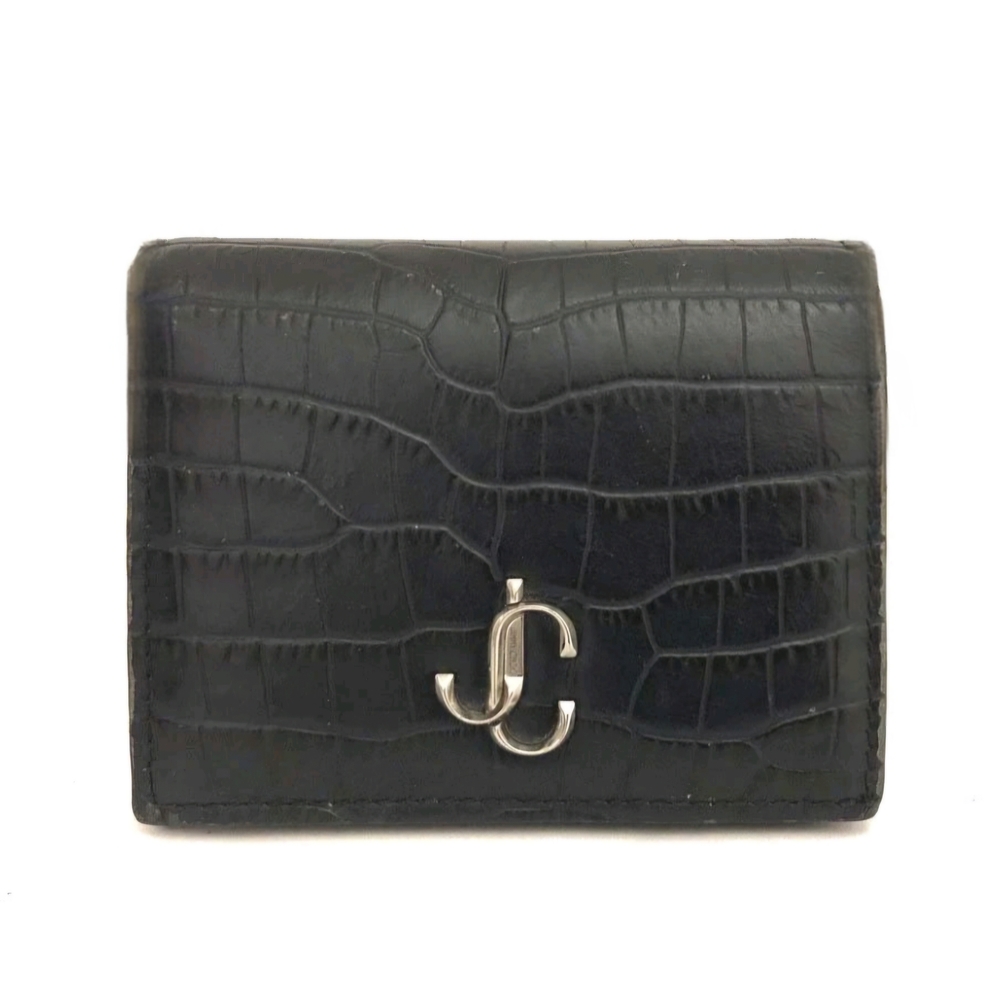 Jimmy Choo Black Croc-Embossed Wallet Authentic In Excellent Condition